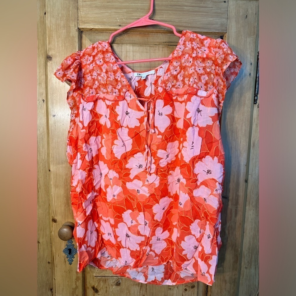 DR2 Gorgeous Cap Sleeve Lightweight Orange/Pink Floral Too Size XXL - Picture 2 of 10